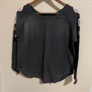 Denim & Supply Ralph Lauren Black Embroidered Long Sleeve Top